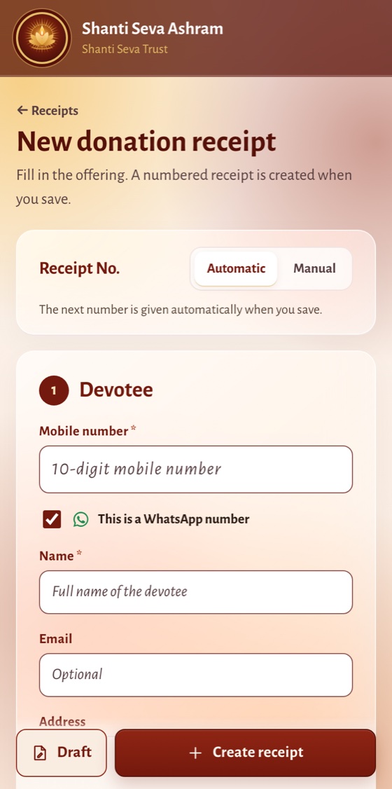 New receipt form on a phone