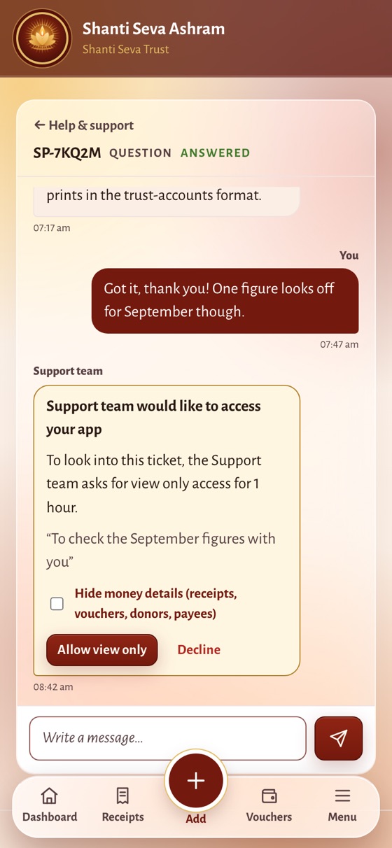 Support chat on a phone