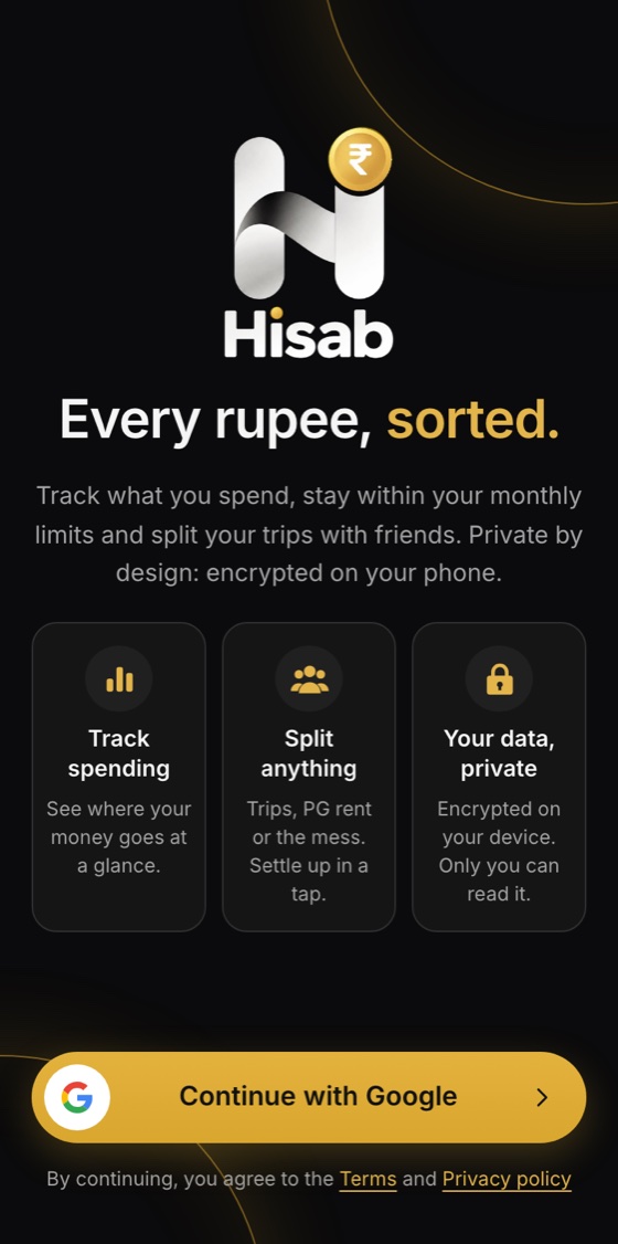 Hisab on a phone: Sign in with Google: private by design