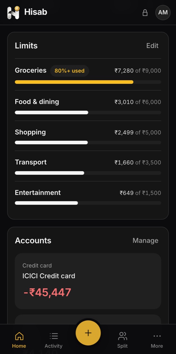 Hisab on a phone: Monthly limits, with how much is used