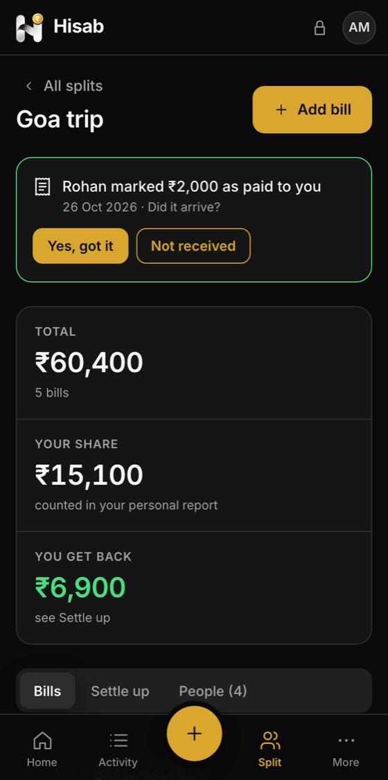 Hisab on a phone: Trip bills, and what you get back