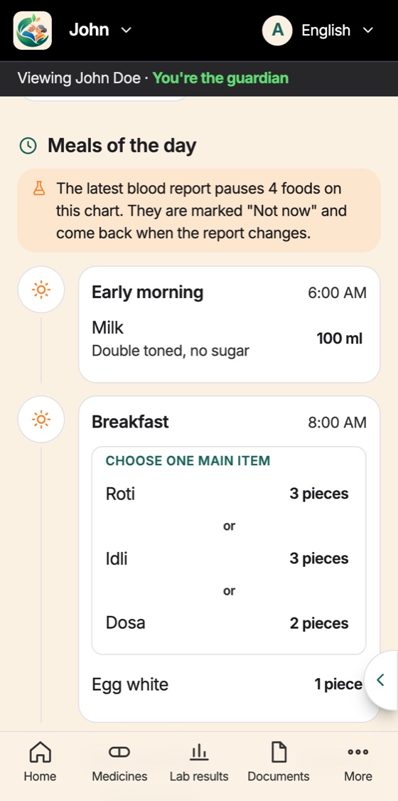 Jatna Parivar on a phone: Meals with choose-one options
