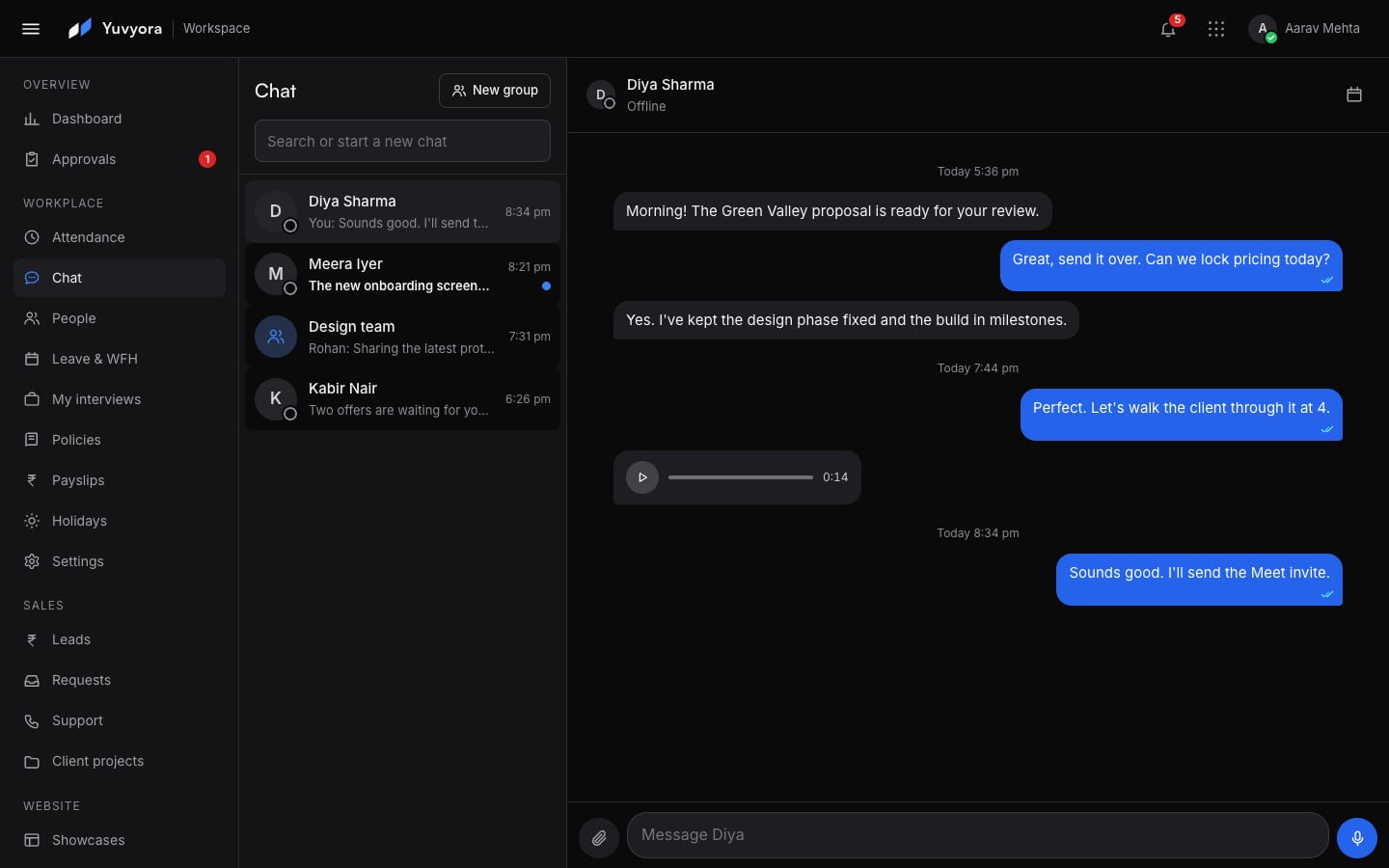 Team chat on a laptop