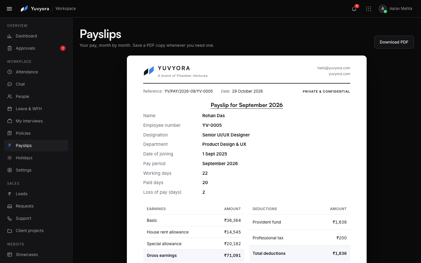 A payslip on a laptop