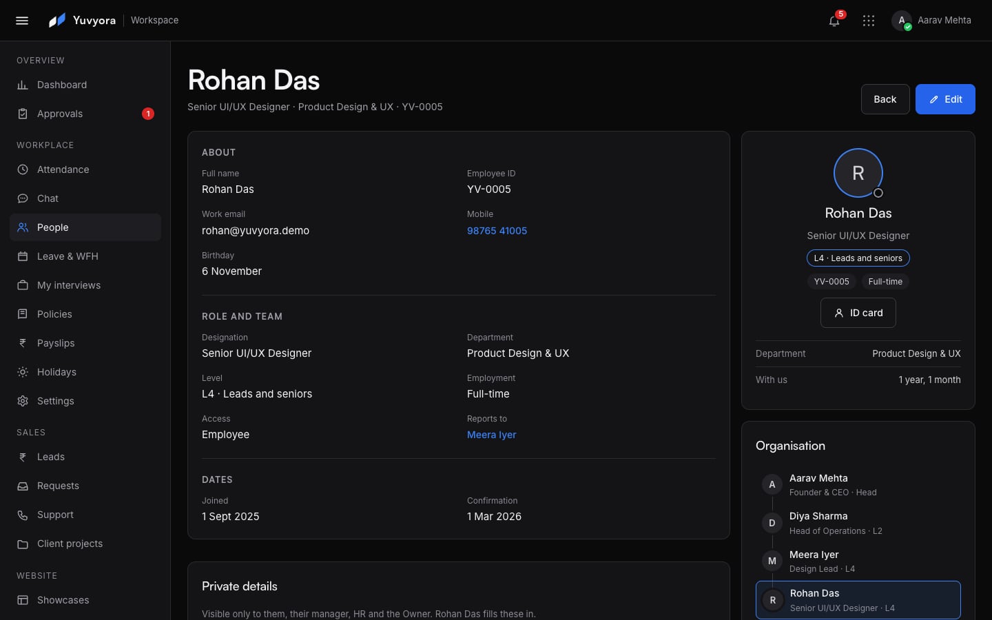 A profile on a laptop